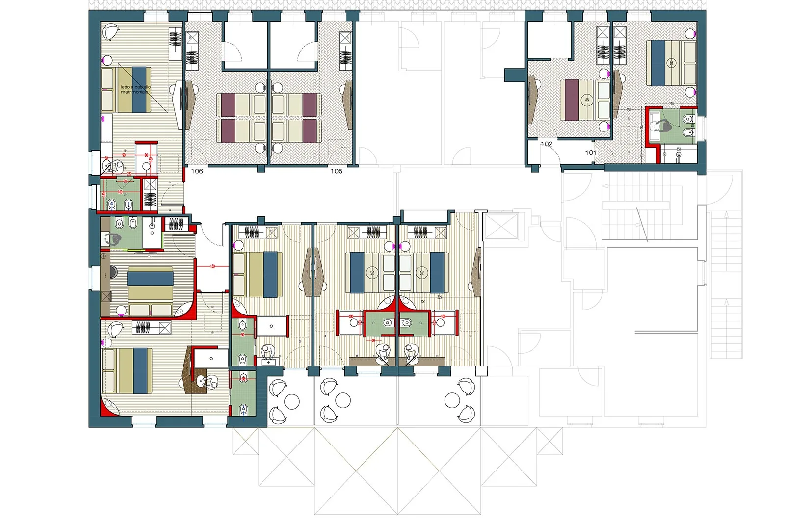 progettazione hotel layout spazi distributivi camere