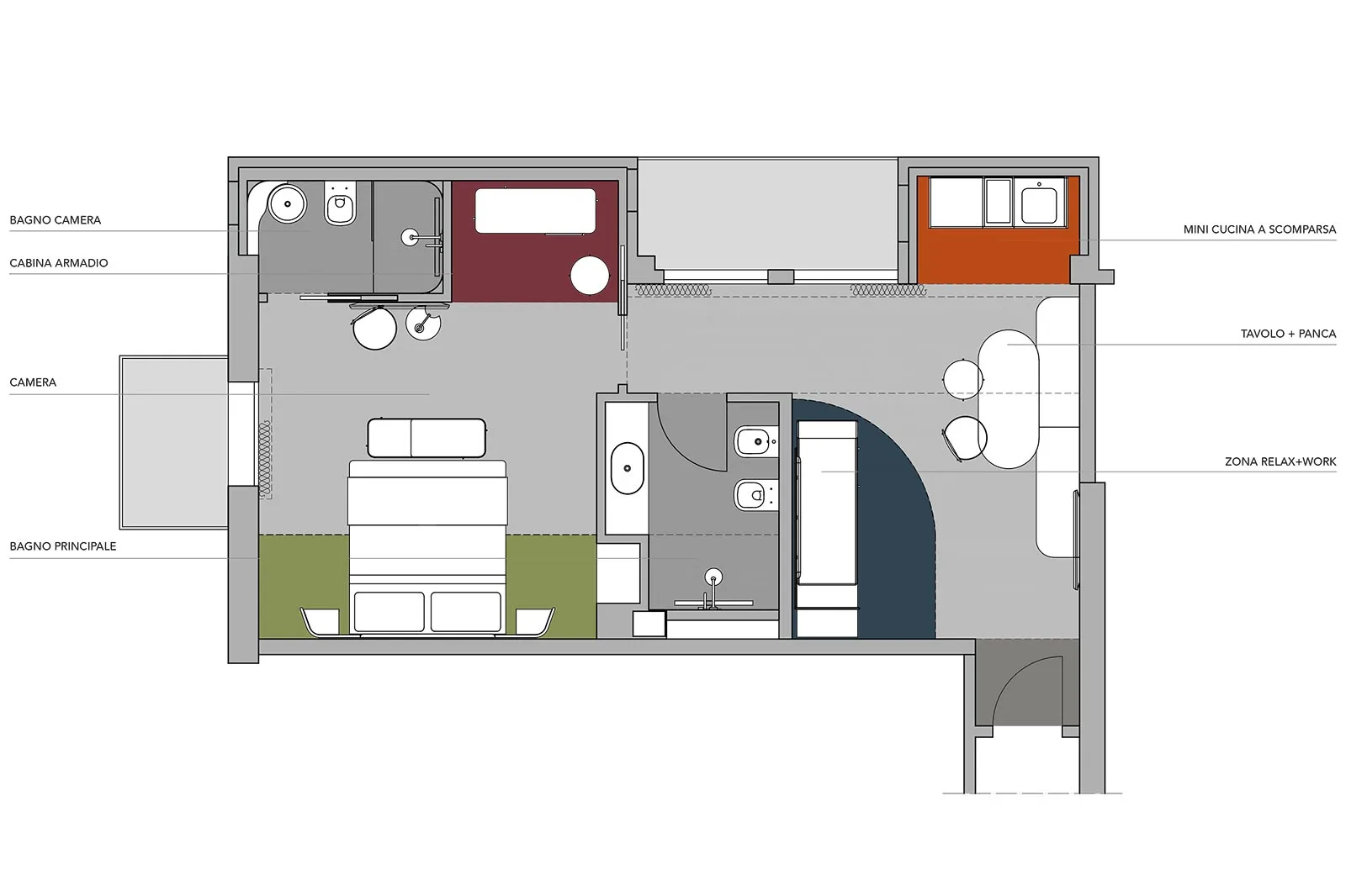 layout arredo camera hotel demo colore