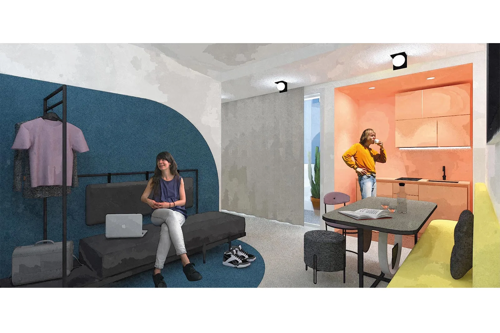 render camera tipo hotel demo spazi colorati