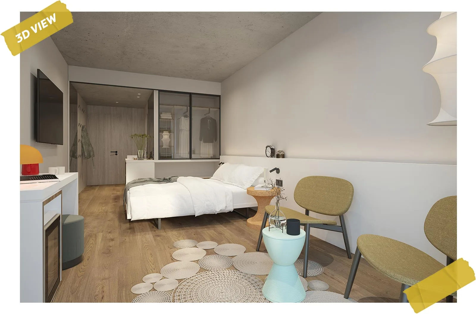 progettazione rendering hotel design camera tipo effetto finale