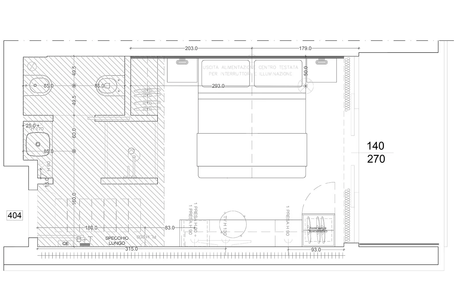 progettazione layout hotel camera completa