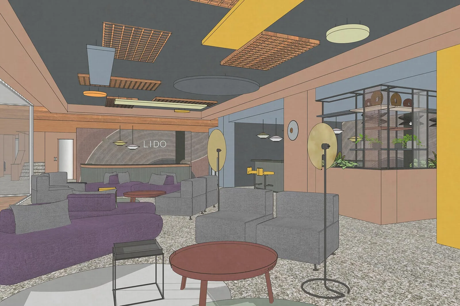 progettazione hotel lido design spazi comuni arredo sketch