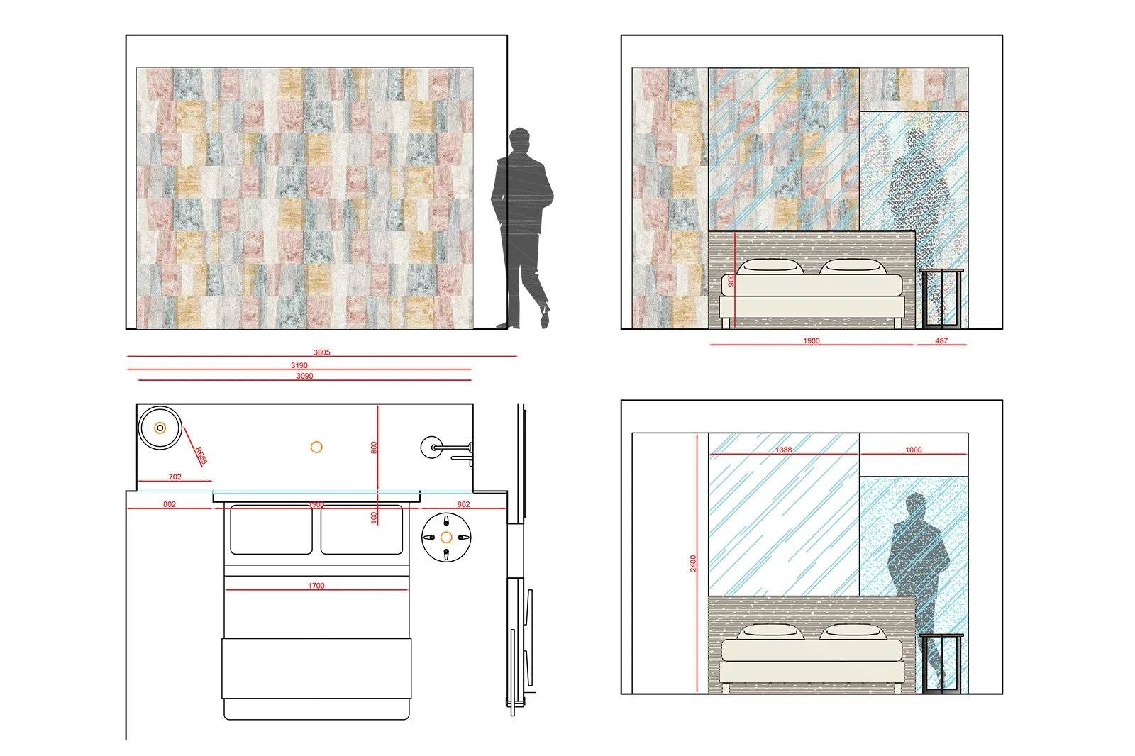 progettazione hotel disegni esecutivi rivestimenti camera completa