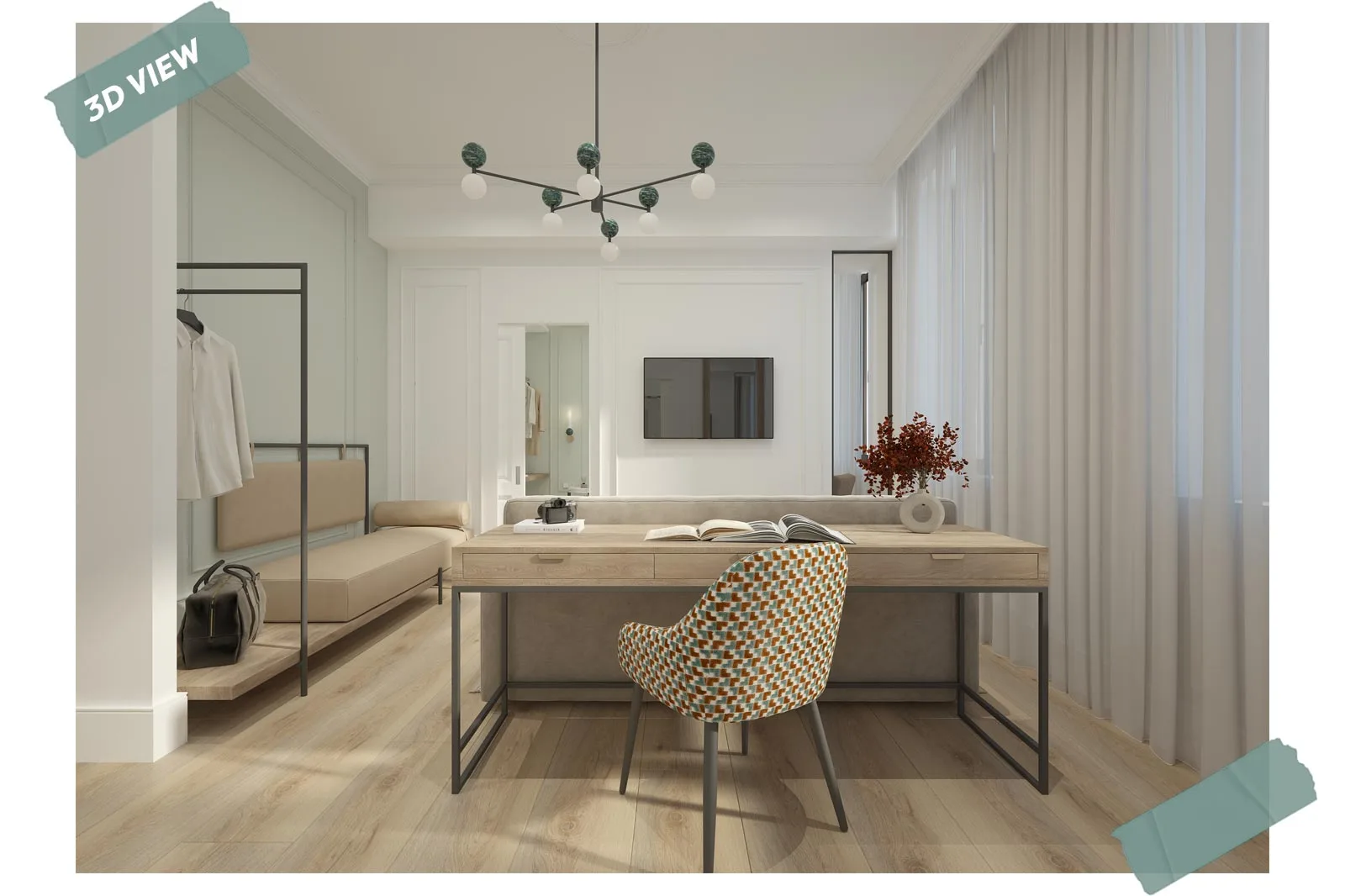 progettazione hotel 3d camera render