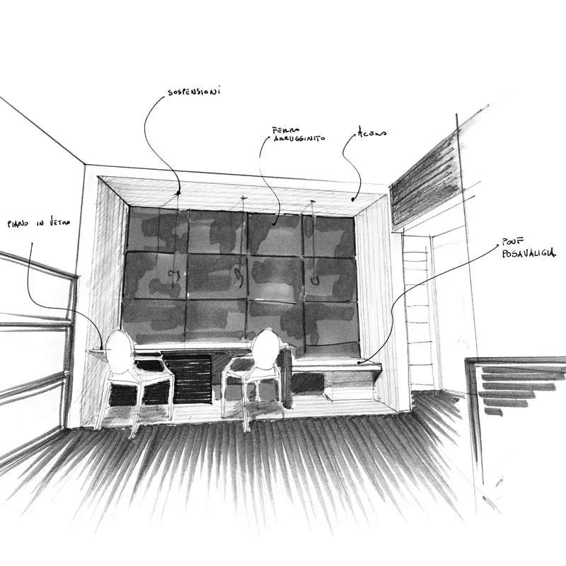 progetto rendering di una camera d'albergo